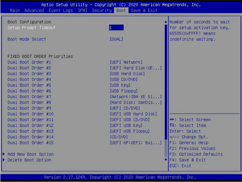 A screenshot with the required UEFI boot order configured